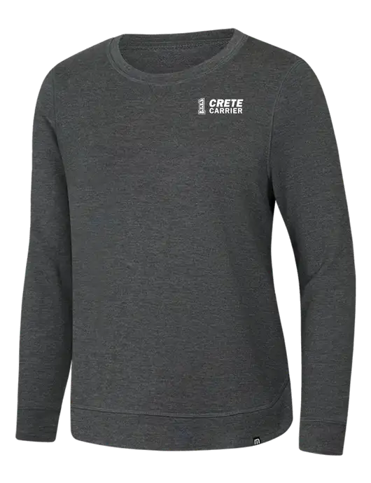 TravisMathew Womens Dark Grey Heather Lightweight Long Weekend Crew w/Crete Carrier Logo