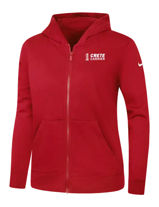 Nike Womens Club Fleece Sleeve Swoosh Full-Zip Red Hoodie w/Crete Carrier Logo