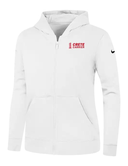 Nike Womens Club Fleece Sleeve Swoosh Full-Zip White Hoodie w/Crete Carrier Logo