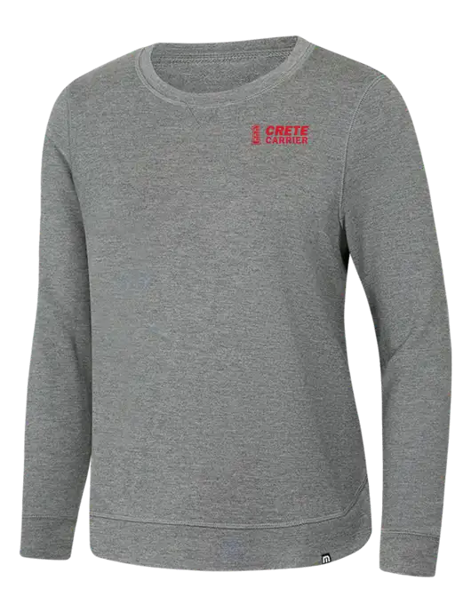TravisMathew Womens Light Grey Heather Lightweight Long Weekend Crew w/Crete Carrier Logo