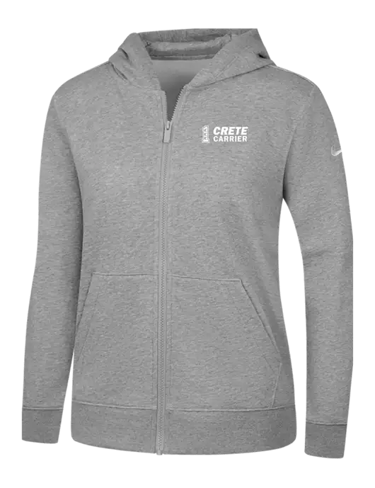 Nike Womens Club Fleece Sleeve Swoosh Full-Zip Dark Grey Heather Hoodie w/Crete Carrier Logo