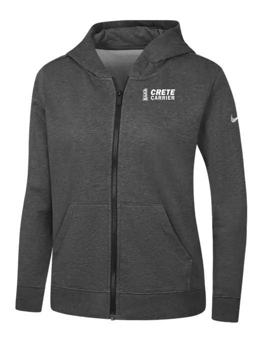 Nike Womens Club Fleece Sleeve Swoosh Full-Zip Charcoal Heather Hoodie w/Crete Carrier Logo