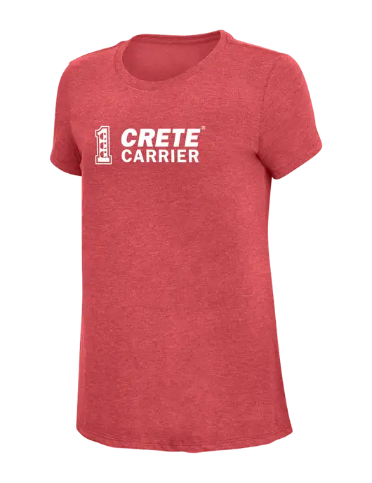 Womens Simply Soft Red Frost 4.5oz Poly/Combed Ring Spun Cotton T-Shirt w/Crete Carrier Logo