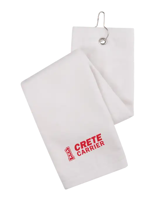 White Tri-Fold Golf Towel with Grommet w/Crete Carrier Logo