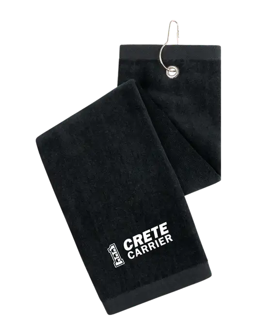 Black Tri-Fold Golf Towel with Grommet w/Crete Carrier Logo