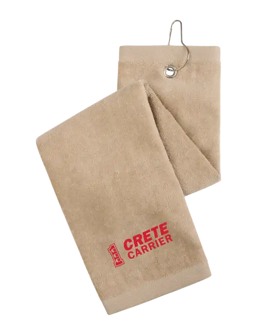 Khaki Tri-Fold Golf Towel with Grommet w/Crete Carrier Logo