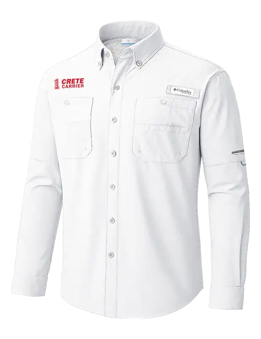 Columbia White PFG Tamiami II Long SleeveShirt w/Crete Carrier Logo