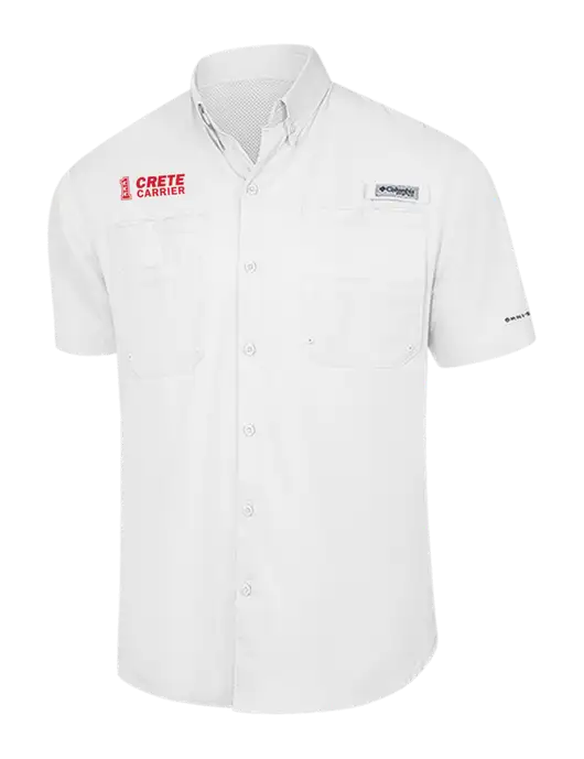 Columbia White PFG Tamiami II Short Sleeve Shirt w/Crete Carrier Logo