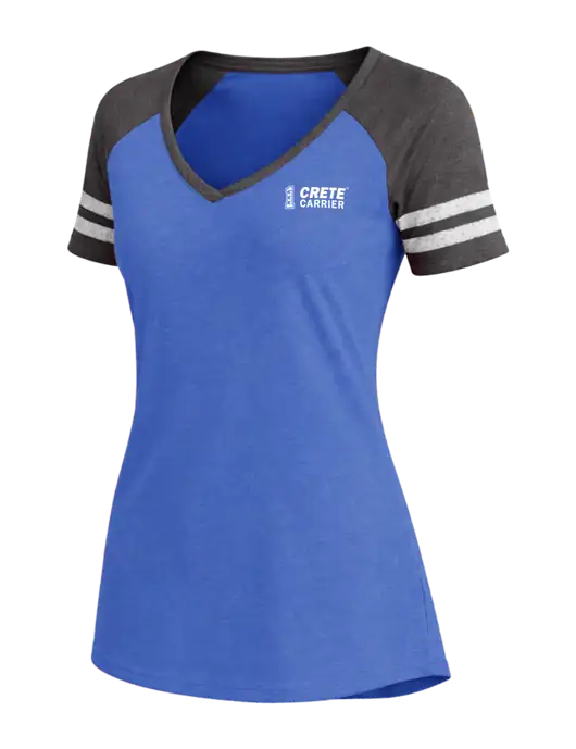 Womens Royal Heather/Charcoal Heather V-Neck Game Tee w/Crete Carrier Logo