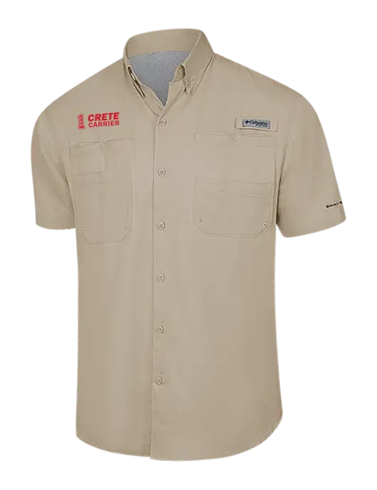 Columbia Tan PFG Tamiami II Short Sleeve Shirt w/Crete Carrier Logo