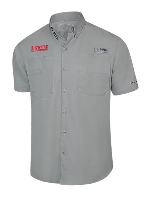 Columbia Light Grey PFG Tamiami II Short Sleeve Shirt w/Crete Carrier Logo