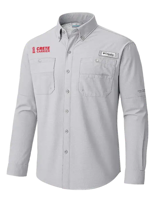 Columbia Cool Grey PFG Tamiami II Long SleeveShirt w/Crete Carrier Logo