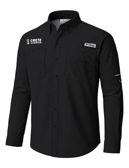 Columbia Black PFG Tamiami II Long SleeveShirt w/Crete Carrier Logo