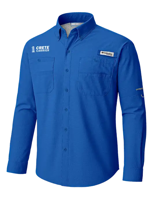 Columbia Vivid Blue PFG Tamiami II Long SleeveShirt w/Crete Carrier Logo