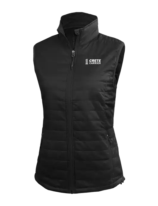 Womens Packable Black Puffy Vest w/Crete Carrier Logo