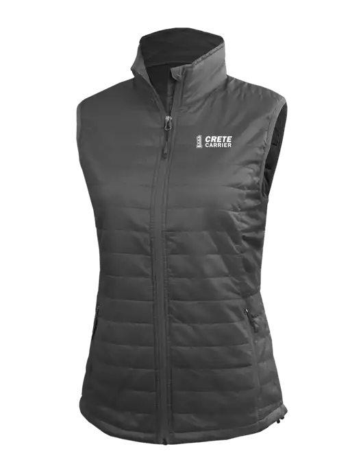 Womens Packable Dark Grey Puffy Vest w/Crete Carrier Logo