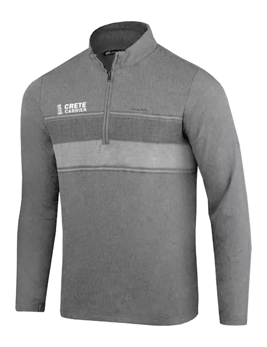 TravisMathew Balboa Chest Stripe Dark Grey Heather Quarter Zip w/Crete Carrier Logo