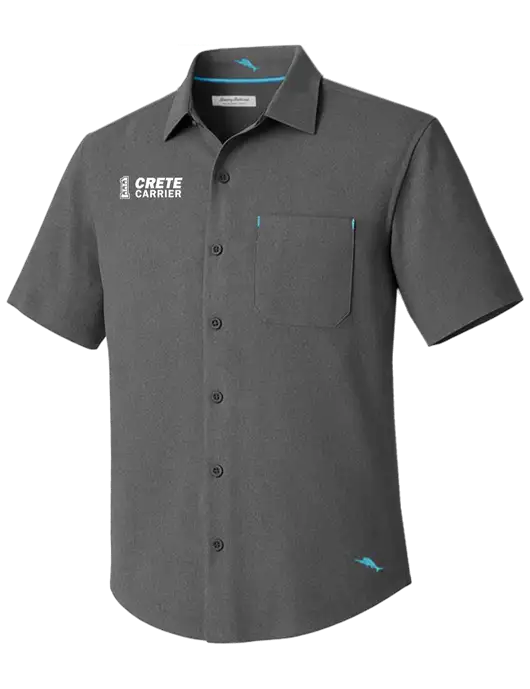 Tommy Bahama Charcoal Sandy Point Short Sleeve Shirt w/Crete Carrier Logo