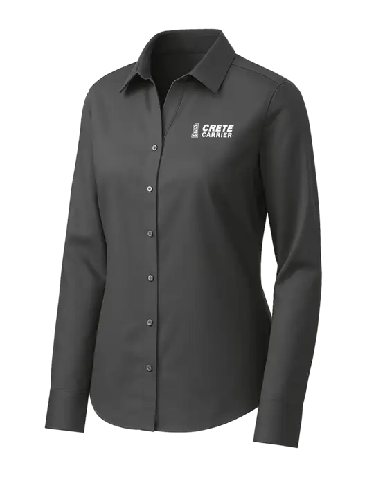 Brooks Brothers Womens Dark Grey Wrinkle-Free Stretch Pinpoint Shirt w/Crete Carrier Logo