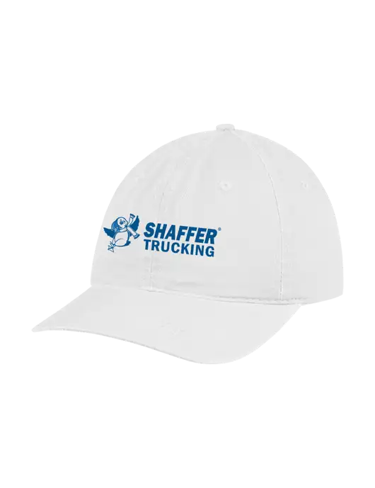 Garment Washed Unstructured Twill White Cap w/Shaffer Trucking Logo