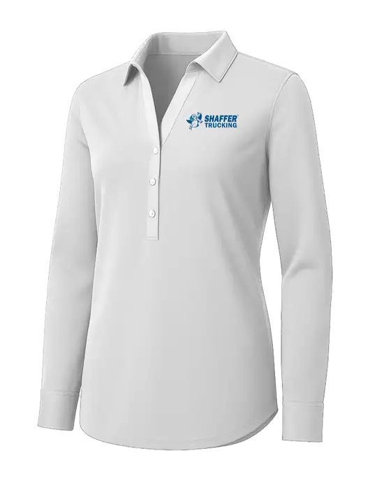 Womens White City Stretch Shirt w/Shaffer Trucking Logo