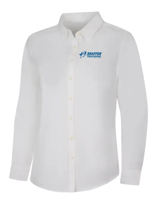 Womens White Long Sleeve Superpro React Twill Shirt w/Shaffer Trucking Logo