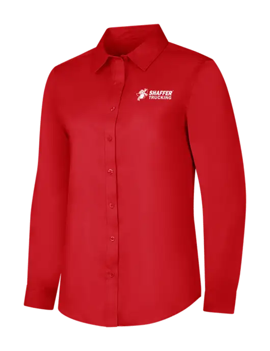Red Womens Long Sleeve Superpro React Twill Shirt w/Shaffer Trucking Logo
