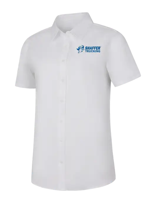 Womens White Short Sleeve Superpro React Twill Shirt w/Shaffer Trucking Logo