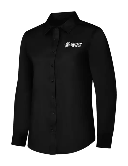 Womens Black Long Sleeve Superpro React Twill Shirt w/Shaffer Trucking Logo
