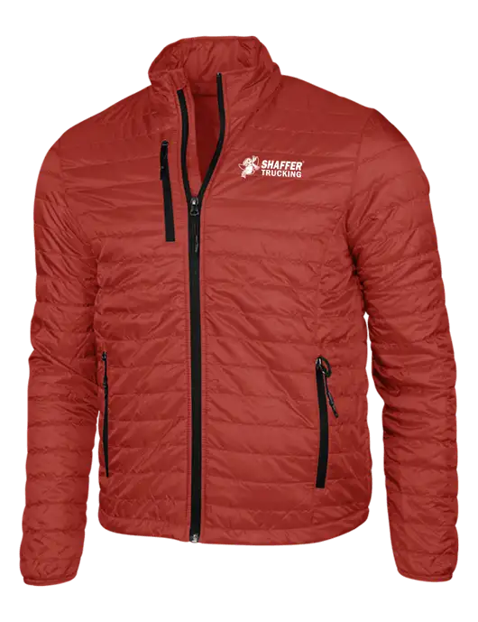 Dark Red Puffy Packable Jacket w/Shaffer Trucking Logo