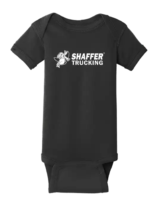 Rabbit Skins Black Infant Short Sleeve Baby Rib Bodysuit w/Shaffer Trucking Logo