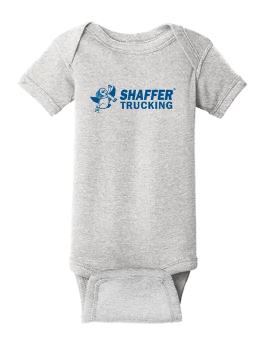 Rabbit Skins Light Grey Heather Infant Short Sleeve Baby Rib Bodysuit w/Shaffer Trucking Logo