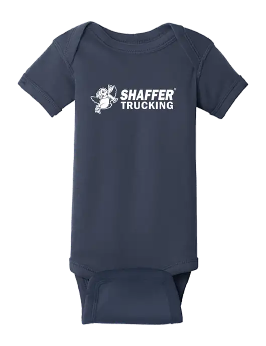 Rabbit Skins Navy Infant Short Sleeve Baby Rib Bodysuit w/Shaffer Trucking Logo