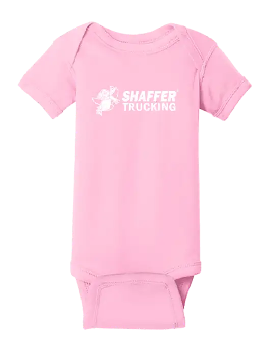 Rabbit Skins Pink Infant Short Sleeve Baby Rib Bodysuit w/Shaffer Trucking Logo