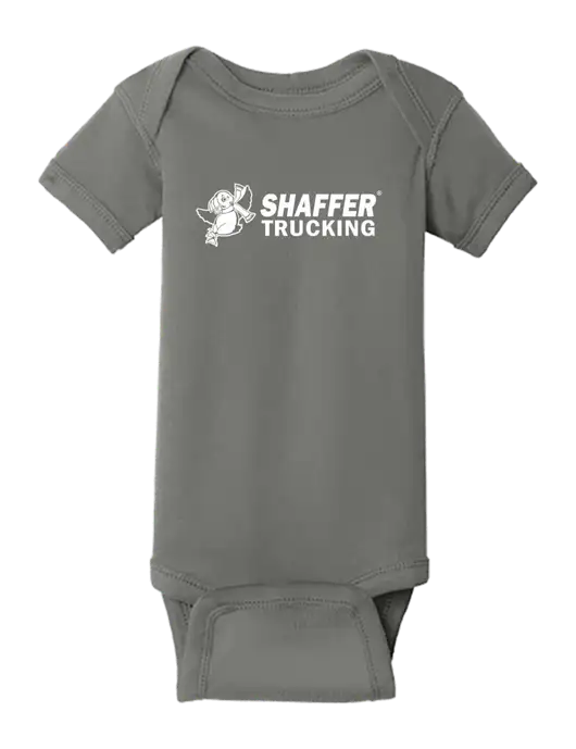 Rabbit Skins Charcoal Infant Short Sleeve Baby Rib Bodysuit w/Shaffer Trucking Logo