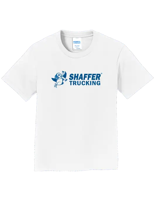Youth Ring Spun White 4.5 oz T-Shirt w/Shaffer Trucking Logo