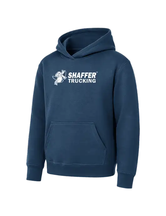 Youth Navy 7.8 oz Pullover Hooded Sweatshirt w/Shaffer Trucking Logo