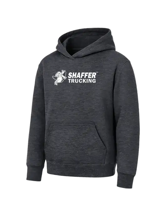 Youth Dark Heather Grey 7.8 oz Pullover Hooded Sweatshirt w/Shaffer Trucking Logo