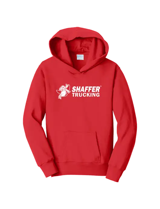 Youth Bright Red 8.5 oz Ring Spun Pullover Hooded Sweatshirt w/Shaffer Trucking Logo