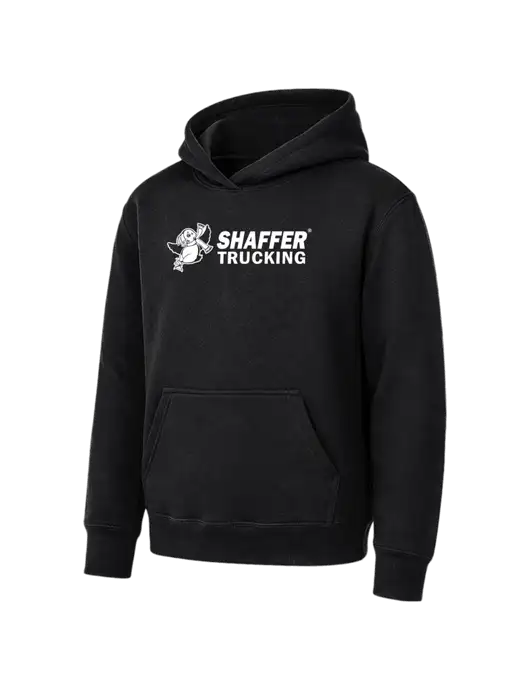 Youth Black 7.8 oz Pullover Hooded Sweatshirt w/Shaffer Trucking Logo