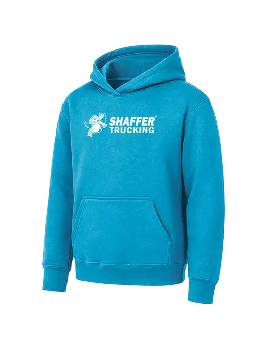 Youth Sapphire 7.8 oz Pullover Hooded Sweatshirt w/Shaffer Trucking Logo