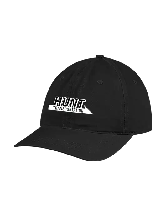 Garment Washed Unstructured Twill Black Cap w/Hunt Transportation Logo