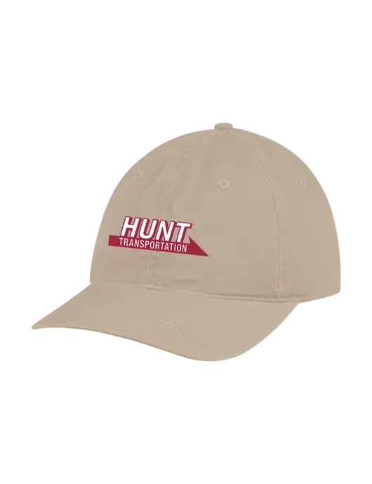 Garment Washed Unstructured Twill Tan Cap w/Hunt Transportation Logo