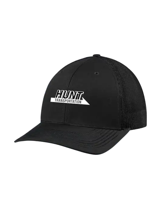 Richardson Adjustable Snapback Original 112 Trucker Cap Black w/Black Mesh w/Hunt Transportation Logo