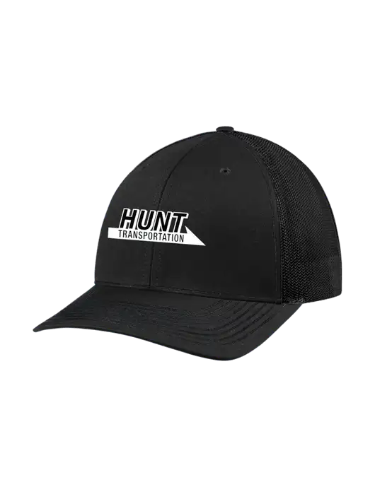 Richardson Adjustable Snapback Original 112 Trucker Cap Black w/Black Mesh w/Hunt Transportation Logo
