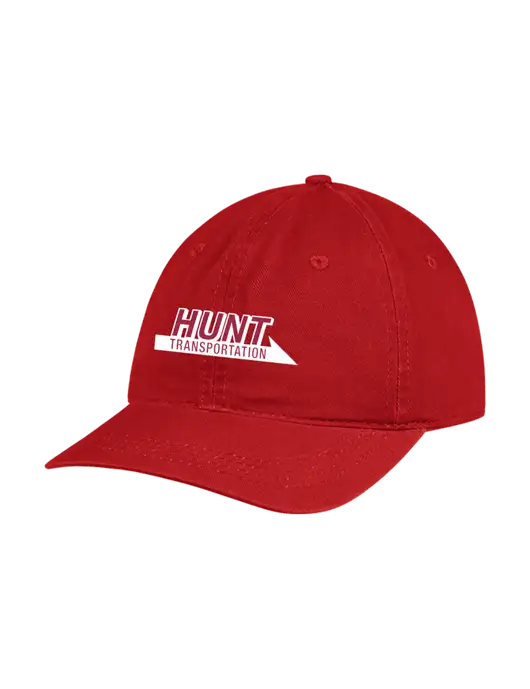 Garment Washed Unstructured Twill Red Cap w/Hunt Transportation Logo