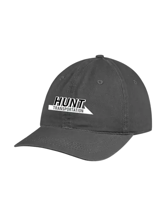 Garment Washed Unstructured Twill Charcoal Cap w/Hunt Transportation Logo