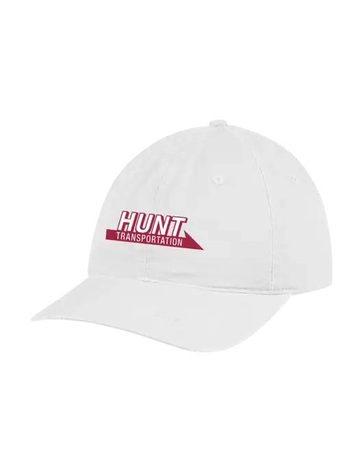 Garment Washed Unstructured Twill White Cap w/Hunt Transportation Logo