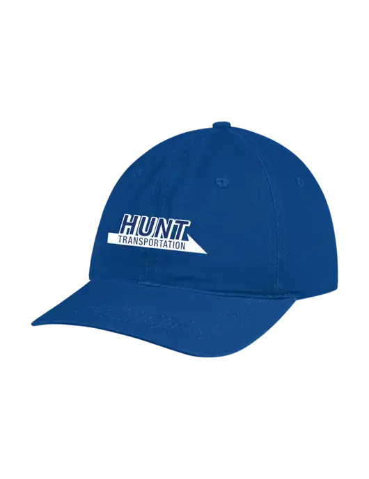 Garment Washed Unstructured Twill Royal Cap w/Hunt Transportation Logo
