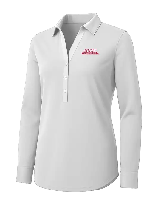 Womens White City Stretch Shirt w/Hunt Transportation Logo